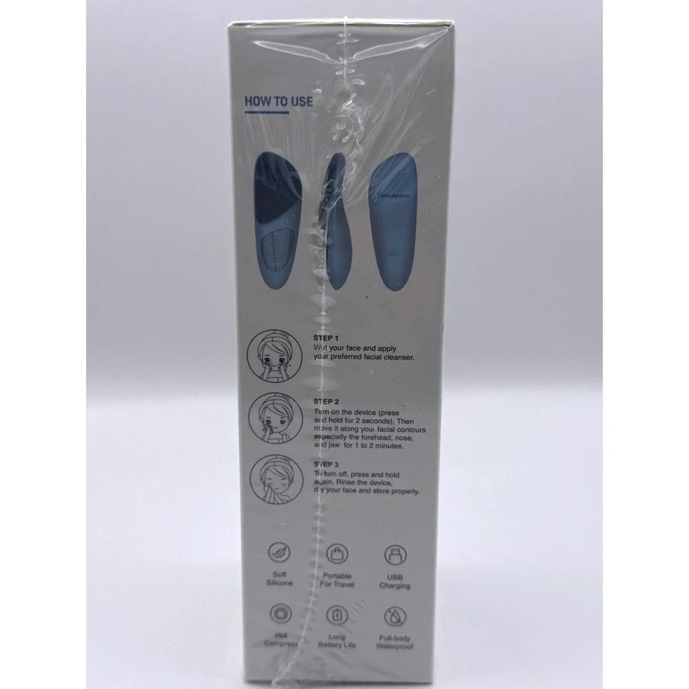 Dermalactives PureSkin Cleansing Brush Blue Silicone USB Charging Waterproof New